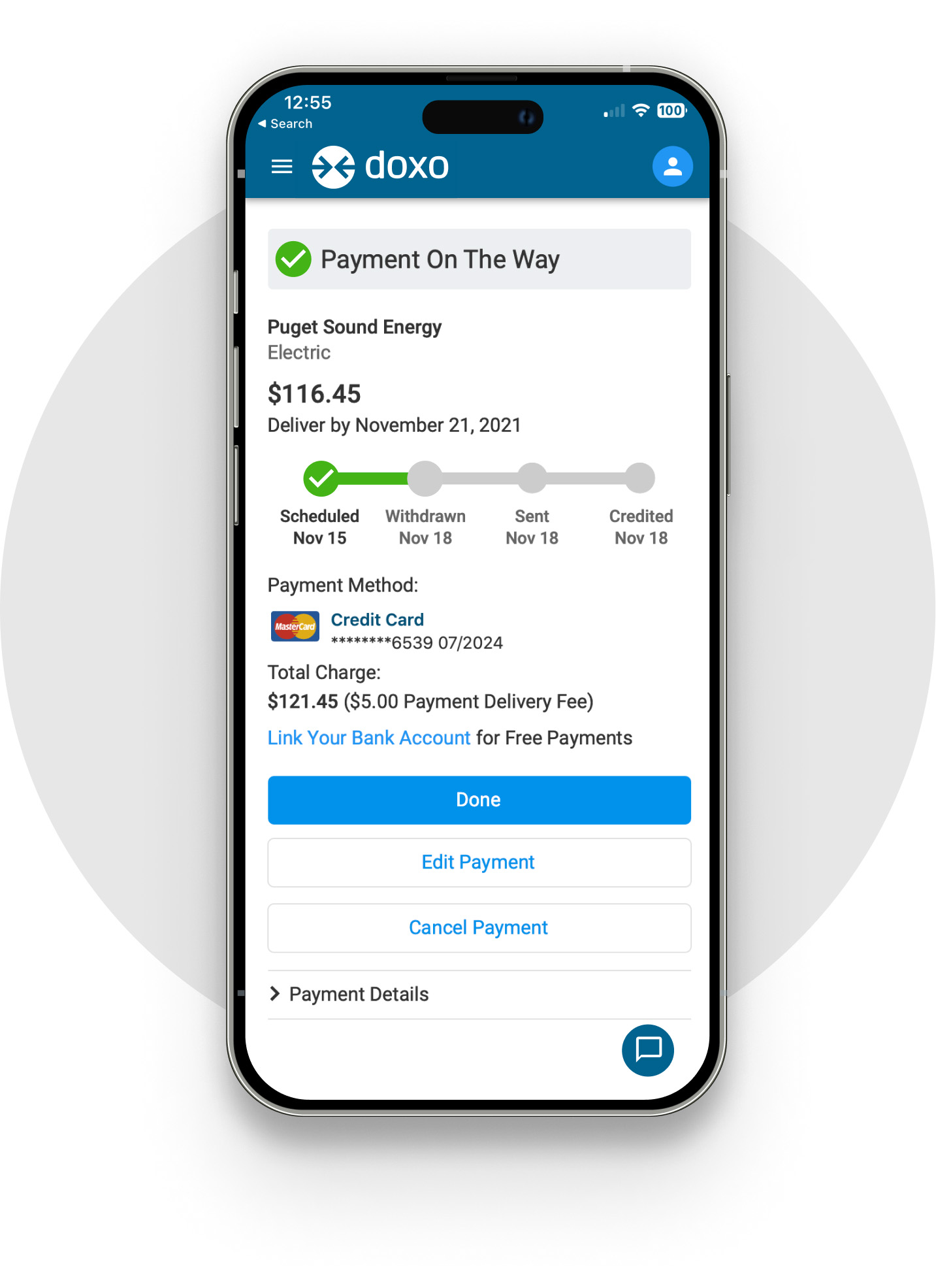 doxo mobile app real-time payment tracking